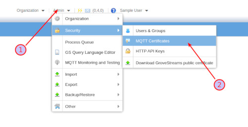 Managing MQTT Certificate Menu GroveStreams - MQTT Certificate Menu