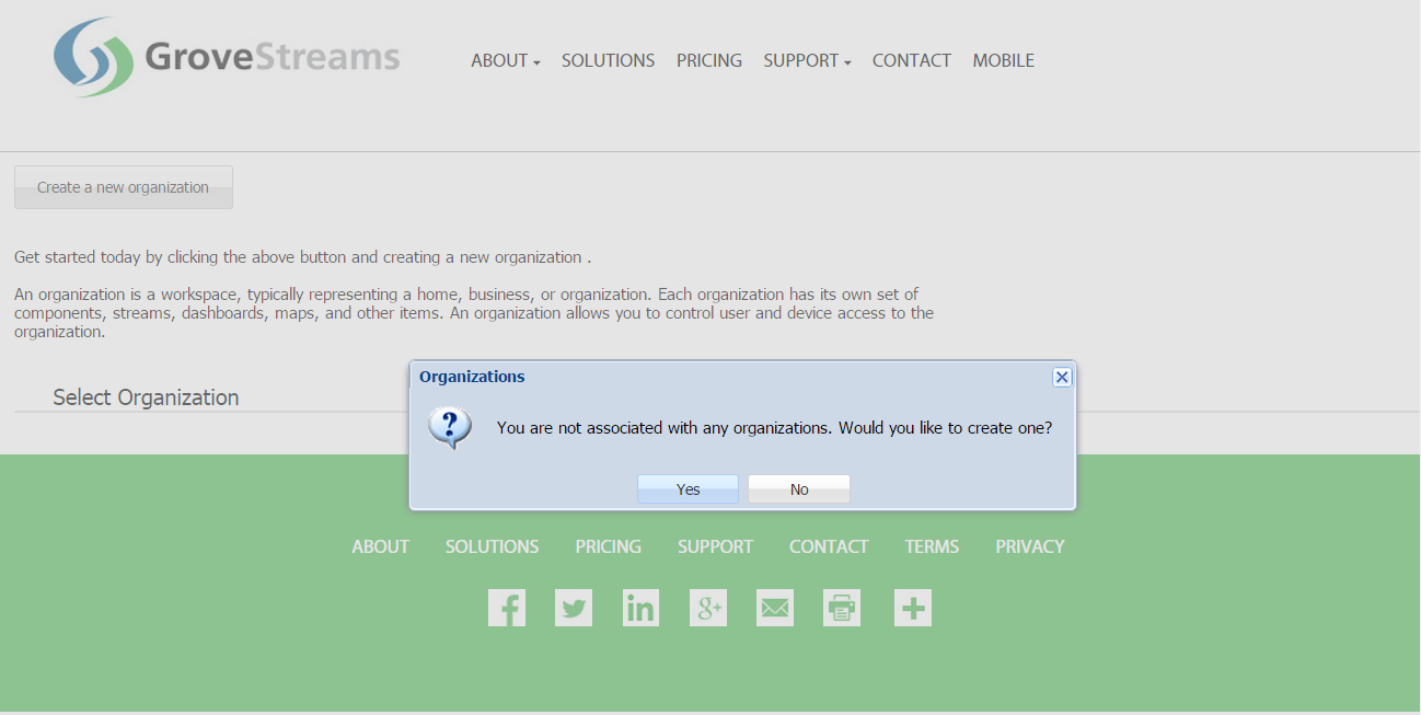 Create Organization GroveStreams - Create Organization