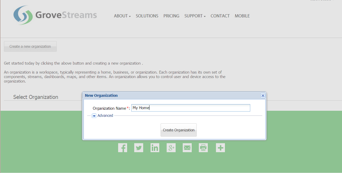 Create Organization GroveStreams - Create Organization